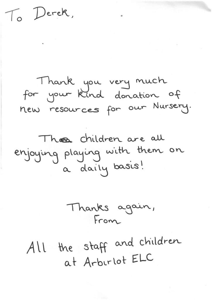 A Thank you From Arbirlot Primary - letter