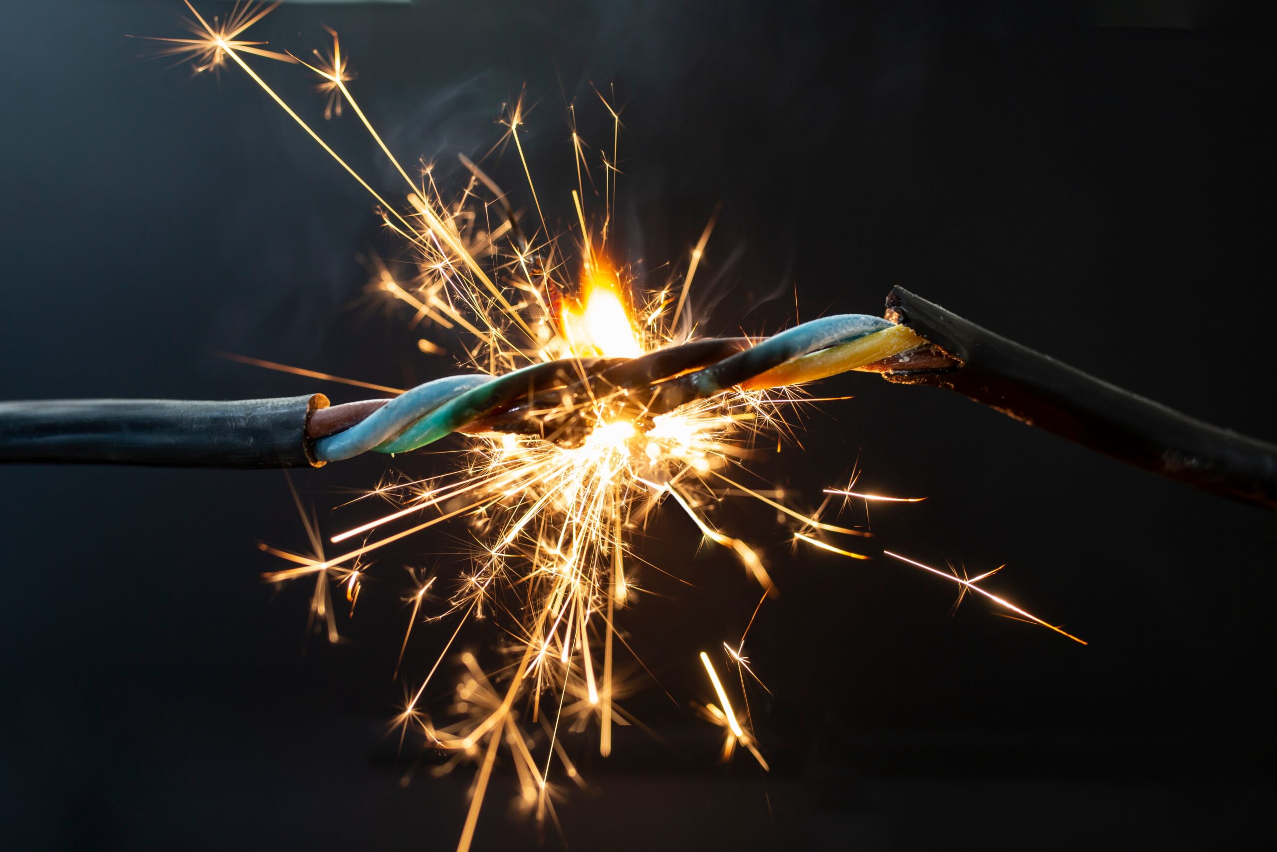 Frayed electrical cable with sparks